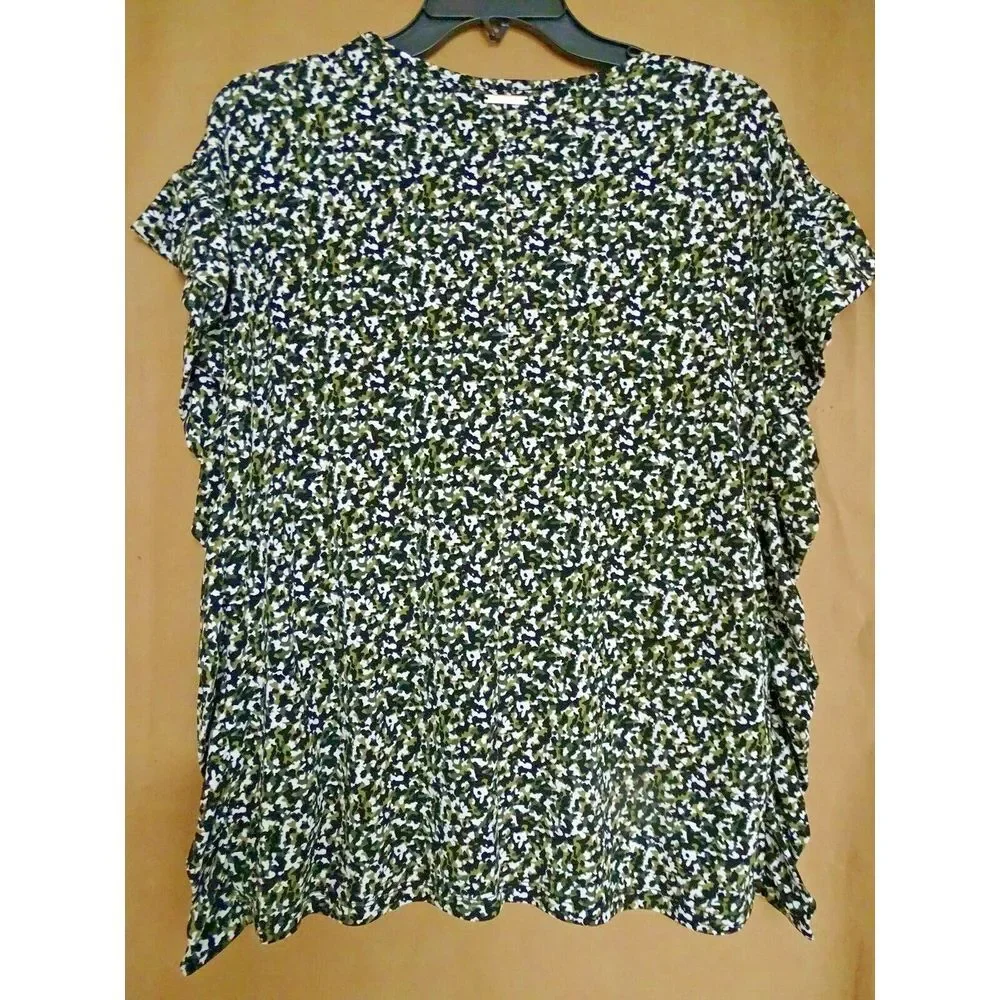 NEW Michael Kors Ruffle Knit Camo Top Sz M Shirt,Blouse Black,White,Olive Green‎